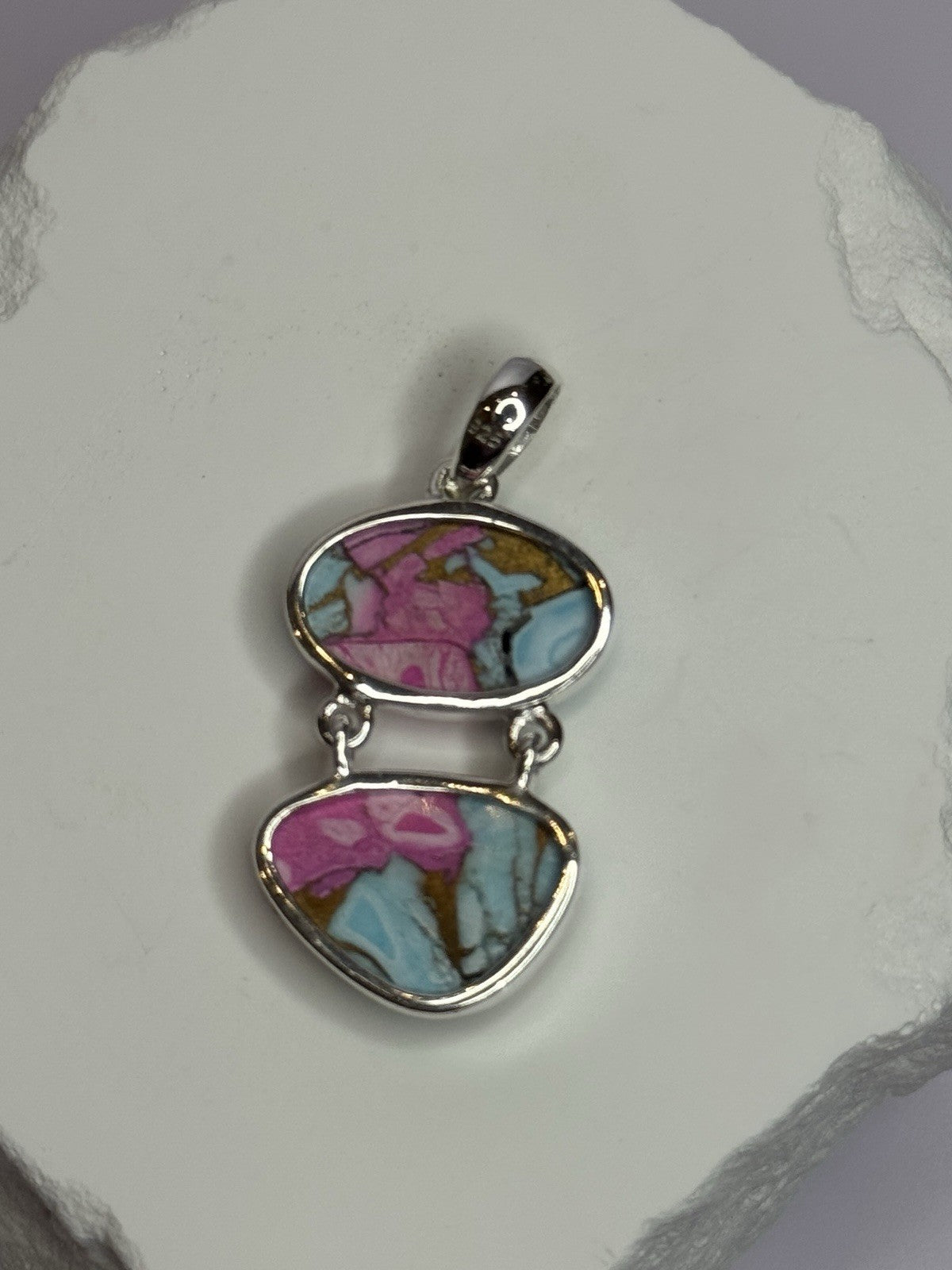 925 Sterling Silver Cotton Candy Turquoise Pendant Length 1.5 Inch