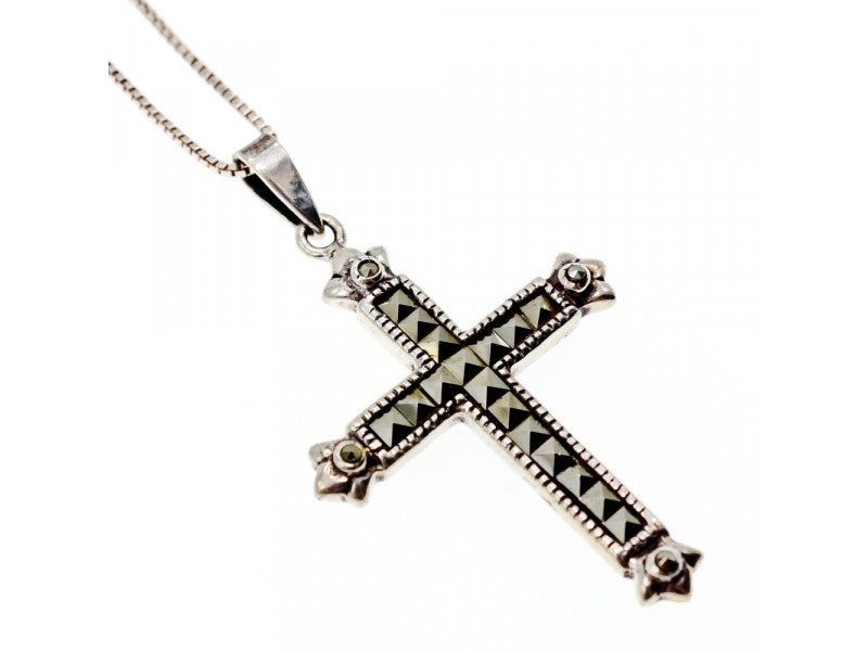 925 Sterling Silver Marcasites Chain With Cross