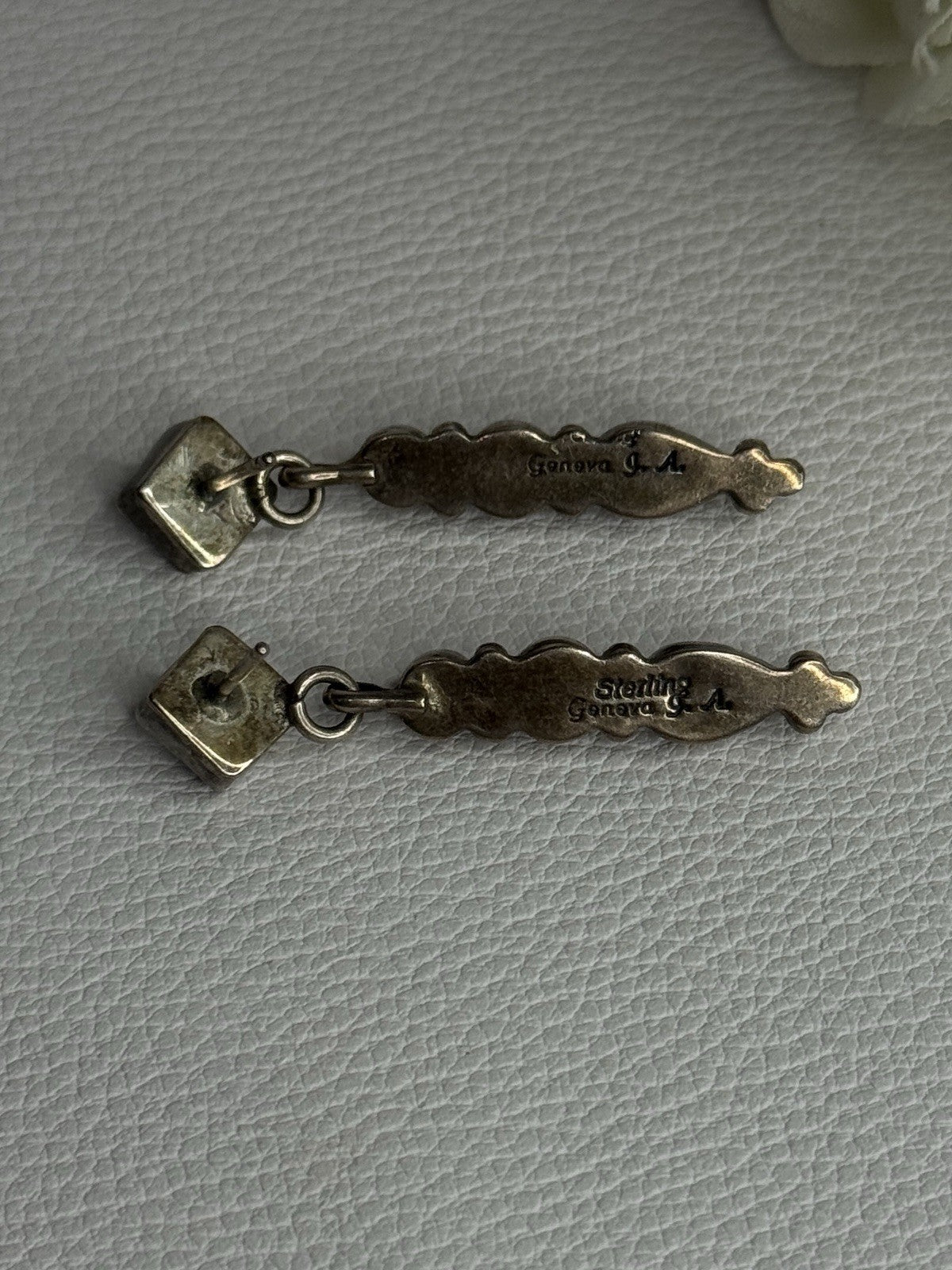 Vintage Jeneva J.A. 925 Sterling Silver Black Onyx Earrings Length 1.60 Inch