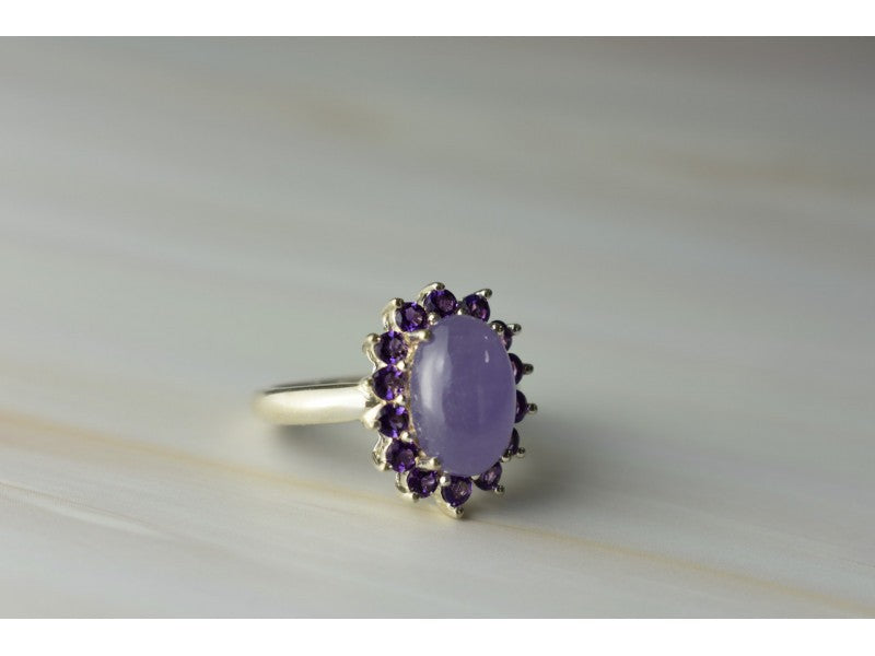 925 Sterling Silver Amethyst Quartz & Purple Tourmaline Ring Size 6.75