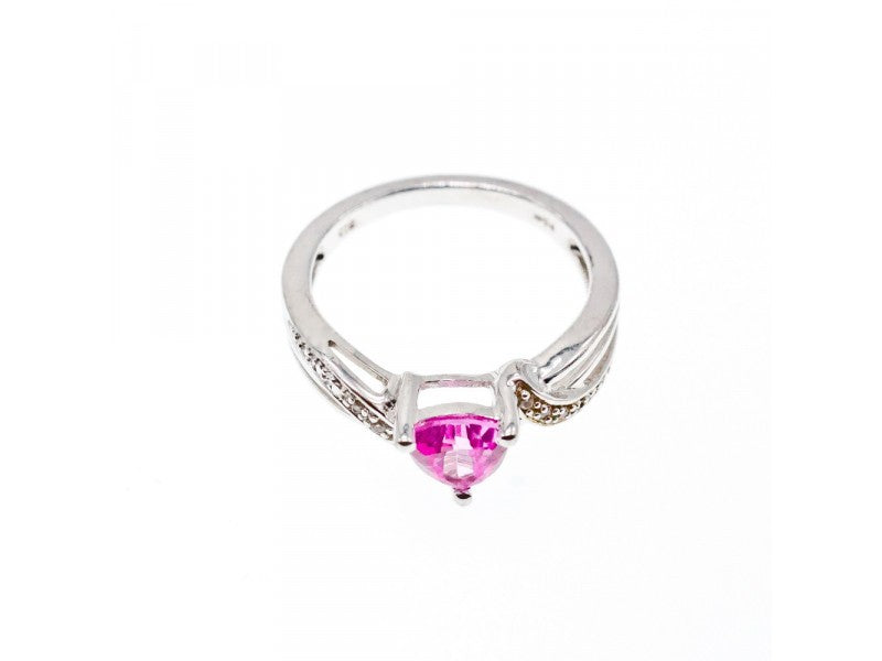 925 Sterling Silver Pink Spinel & CZ Ring Size 7