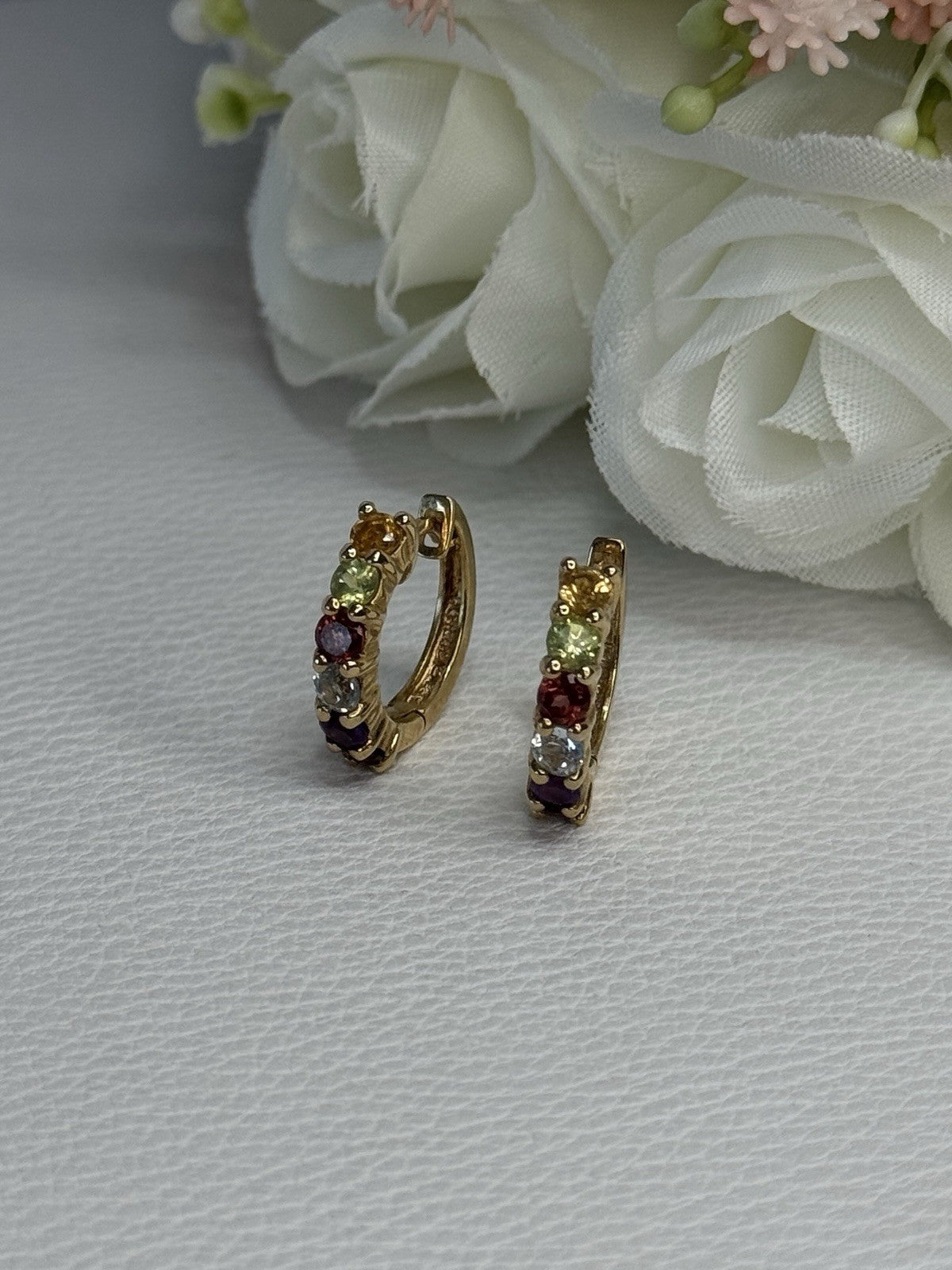 925 Sterling Silver Gold Plated Multicolor Stones Earrings Length 0.62 Inch