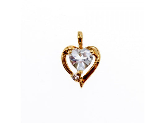 10K Yellow Gold Aquamarine & Diamond "Heart" Pendant