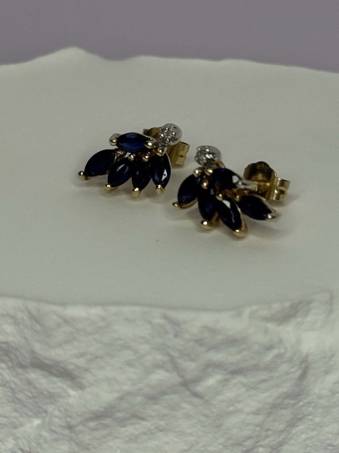 14K Yellow Gold Sapphire & Diamond Dream Earrings Length 0.4 Inch