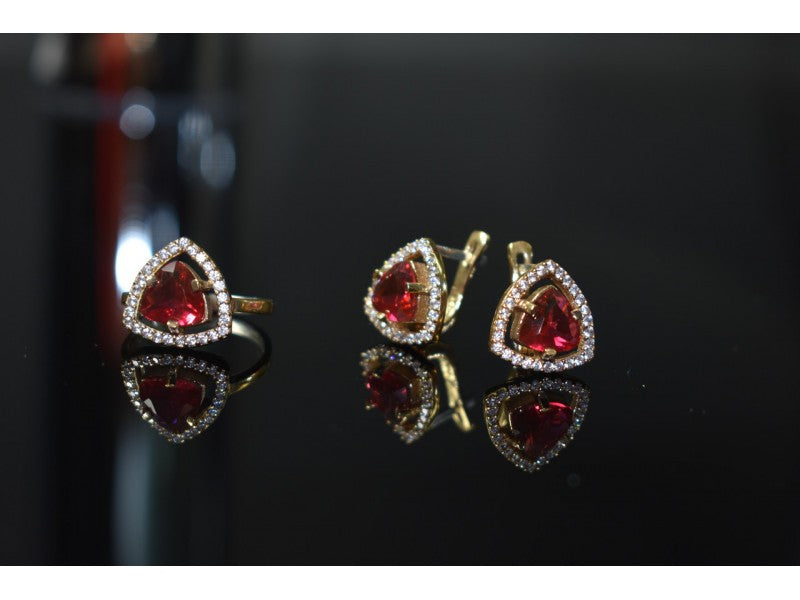 925 Sterling Silver with Gilding Red Alpanite & CZ Set