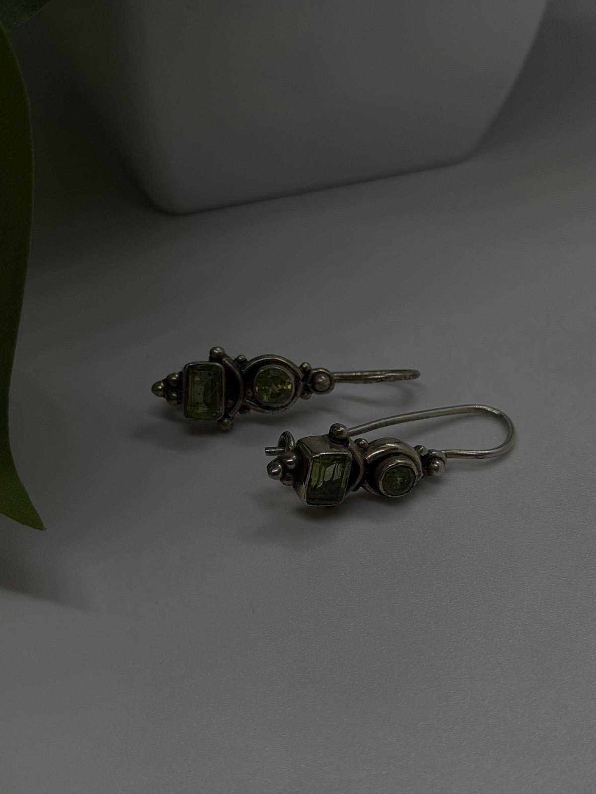Vintage 925 Sterling Silver Green Peridot Earrings