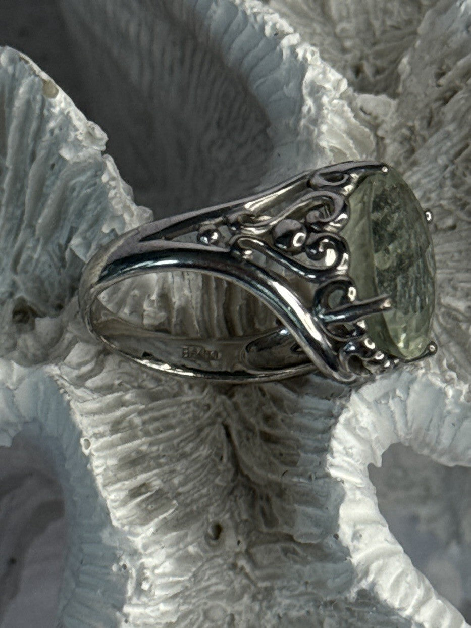 925 Sterling Silver Pale Green Amethyst Ring Size 7