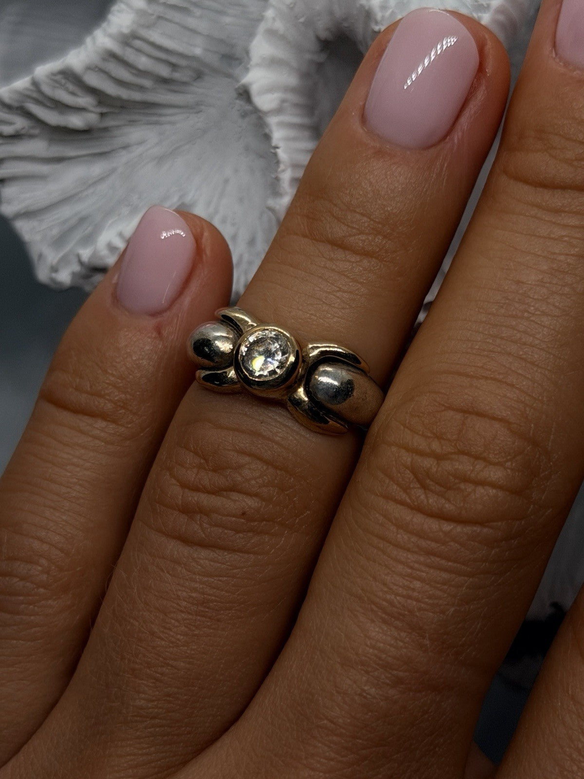 Vintage Two-Tone 925 Sterling Silver & Gold Plated Clear Topaz Ring Size 5