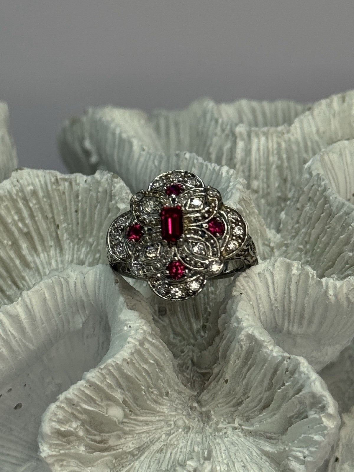 925 Sterling Silver Pink Spinel Ring Size 5