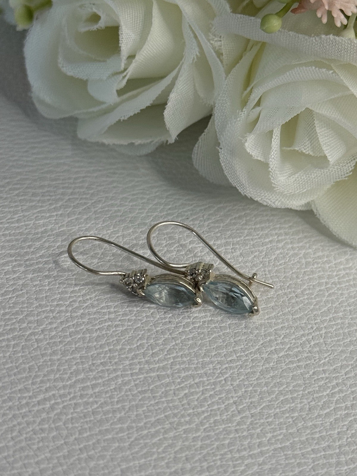 925 Sterling Silver Blue Topaz & Beryl Earrings Length0.80 Inch
