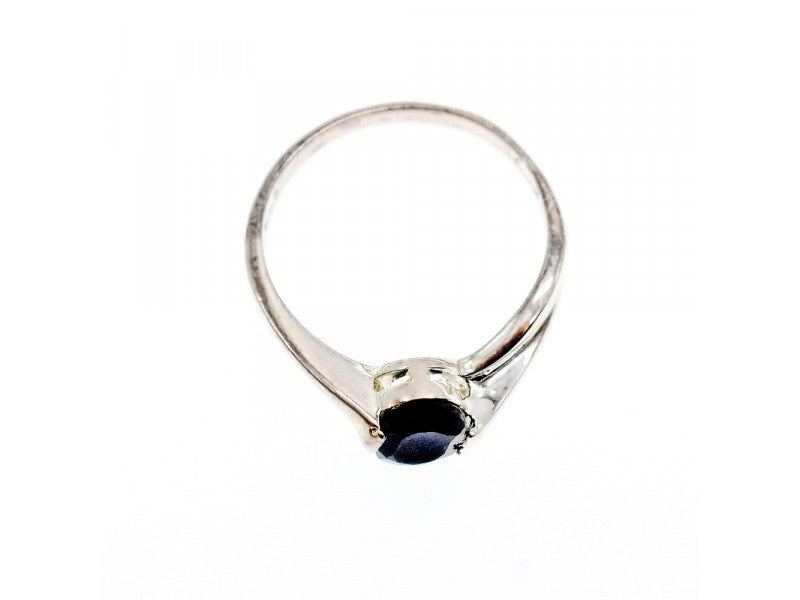 925 Sterling Silver Dark Blue Sapphire Ring Size 6.5