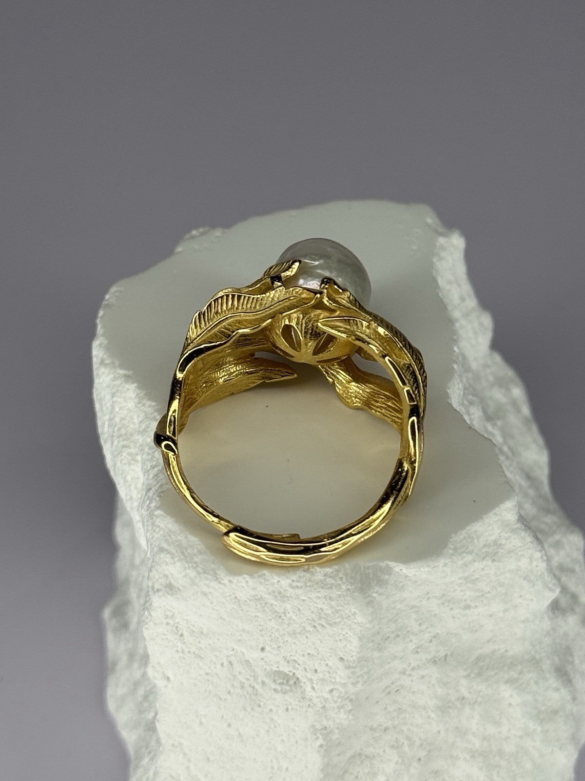 925 Sterling Silver Gold Plated Pearl Ring Size Adjustable