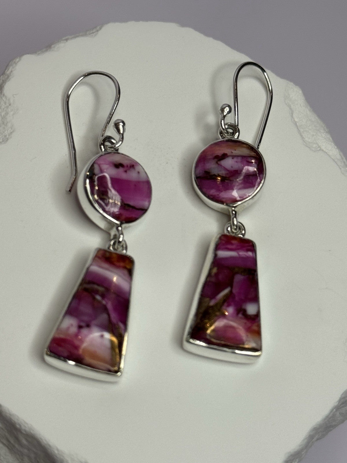 925 Sterling Silver Pink Oyster Turquoise Earrings Length 2 Inch