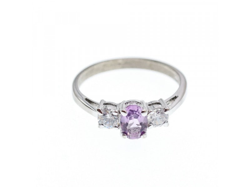 925 Sterling Silver Iolite & CZ Ring Size 9.5