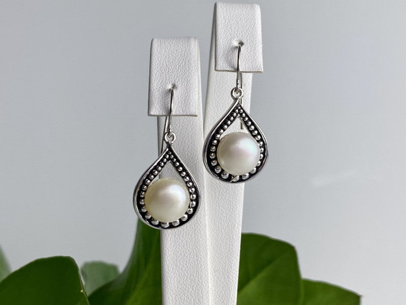 Vintage 925 Sterling Silver Pearls Earrings