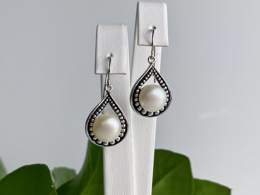 Vintage 925 Sterling Silver Pearls Earrings