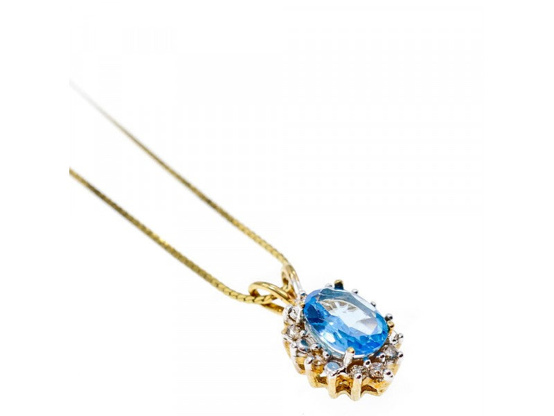 14K Yellow Gold Blue Spinel & CZ Chain With Pendant
