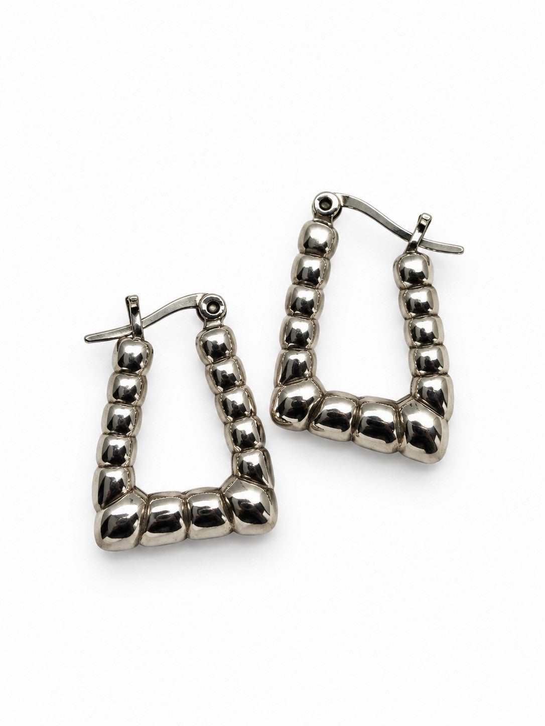 925 Sterling Silver Geometric Square Hoop Earrings Chunky Modern Design
