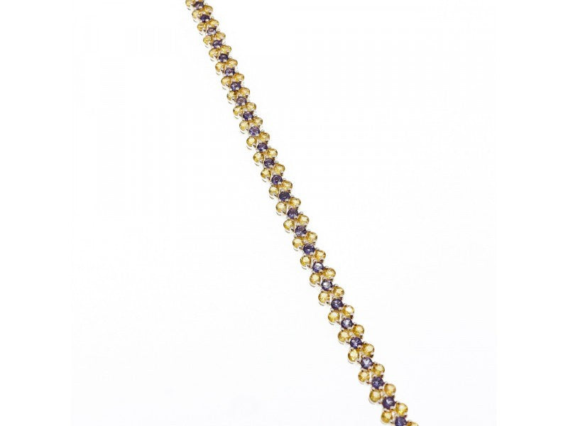 925 Sterling Silver Citrine & Amethyst Bracelet Size 7.5 IN