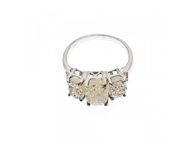 925 Sterling Silver Raw Uncut Diamonds Cluster Stones Set Ring Size 7