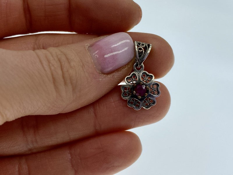 925 Sterling Silver Pink Topaz Scarlet Flower Pendant