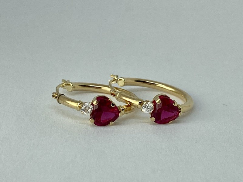 10K Yellow Gold Rubies & Diamonds Hearts Earrings