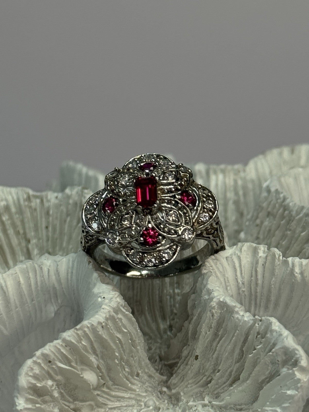 925 Sterling Silver Pink Spinel Ring Size 5