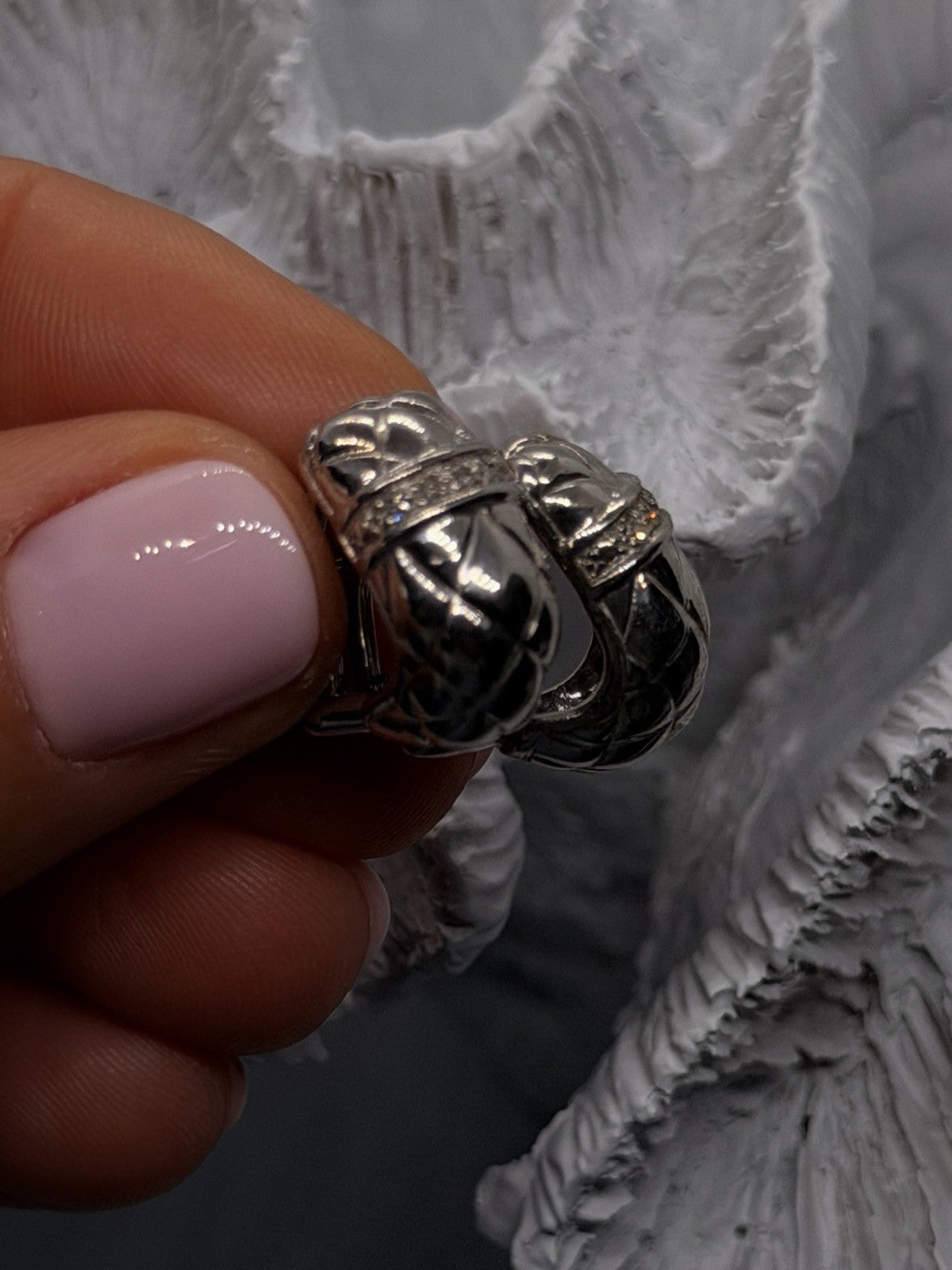 Vintage 925 Sterling Silver Diamond Accent Wide Huggie Hoop Earrings