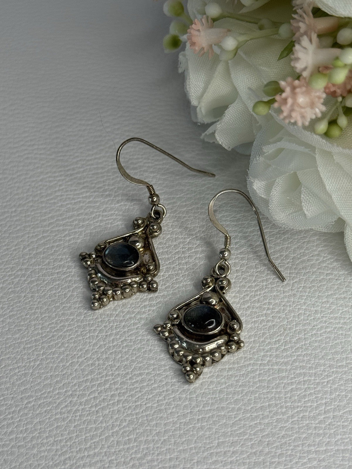 Vintage 925 Sterling Silver Labradorite Earrings Length 1.80 Inch
