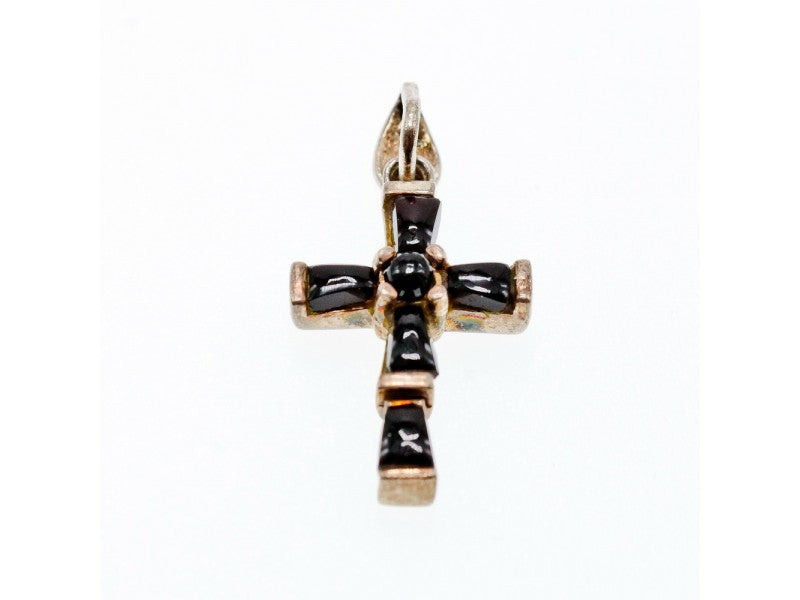 925 Sterling Silver Black Agate Cross Pendant
