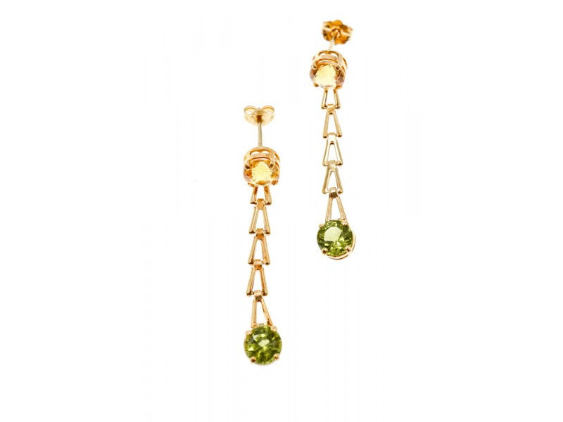 14K Yellow Gold Heliodor & Tsavorite Earrings