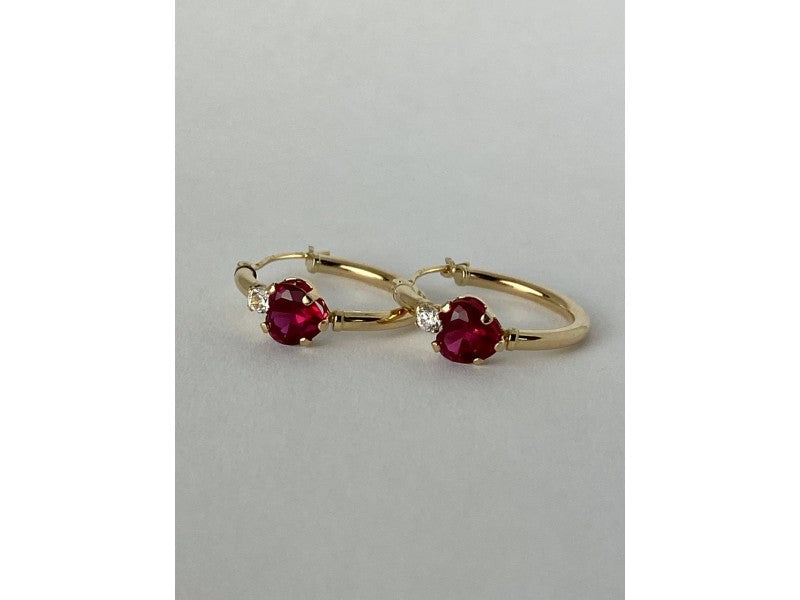 10K Yellow Gold Rubies & Diamonds Hearts Earrings