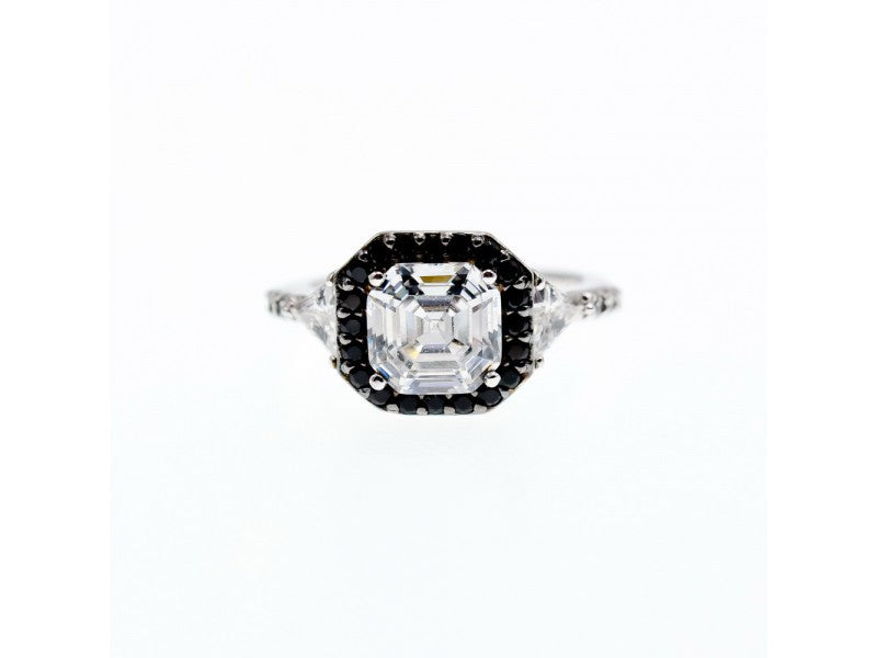 925 Sterling Silver CZ & Black Spinel Ring Size 6.5