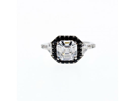 925 Sterling Silver CZ & Black Spinel Ring Size 6.5