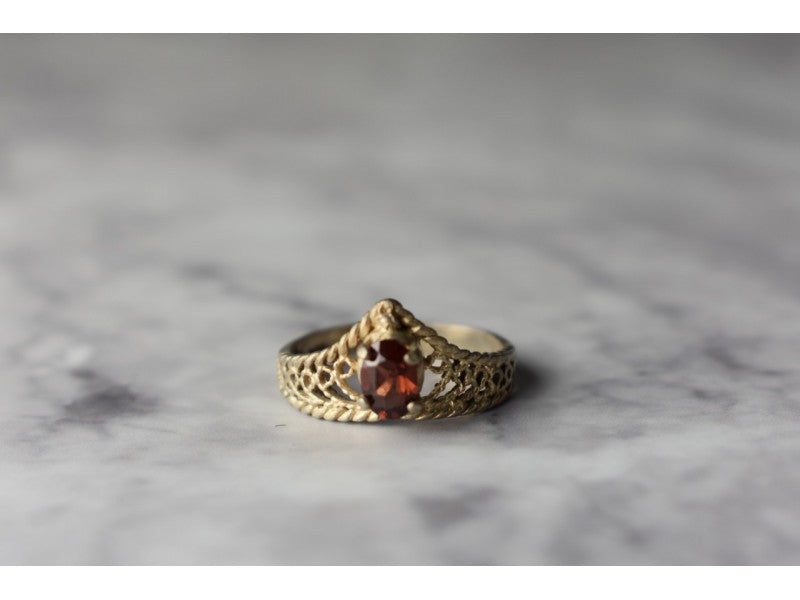 925 Sterling Silver Gold Plated Garnet Ring Size 5.5