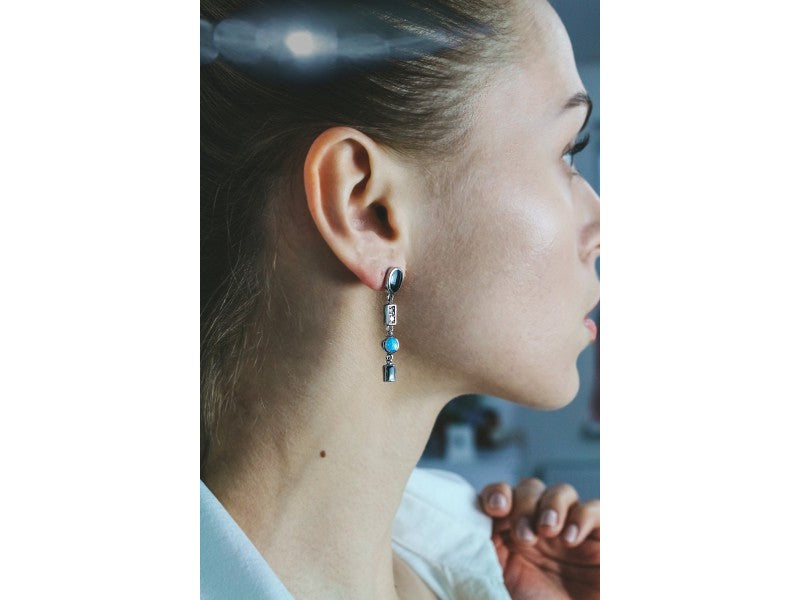 925 Sterling Silver Onyx, Opal & CZ Earrings