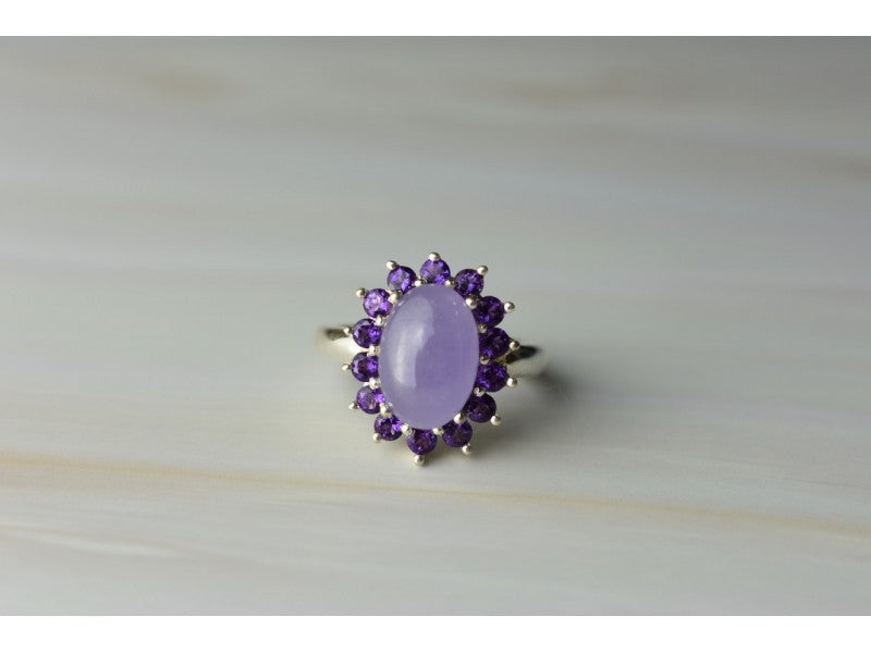 925 Sterling Silver Amethyst Quartz & Purple Tourmaline Ring Size 6.75