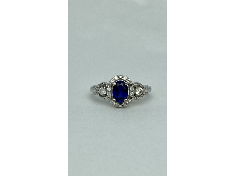 925 Sterling Silver Blue & White Sapphire "Snow Queen" Ring Size 7.25
