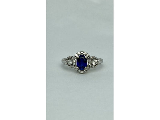 925 Sterling Silver Blue & White Sapphire "Snow Queen" Ring Size 7.25