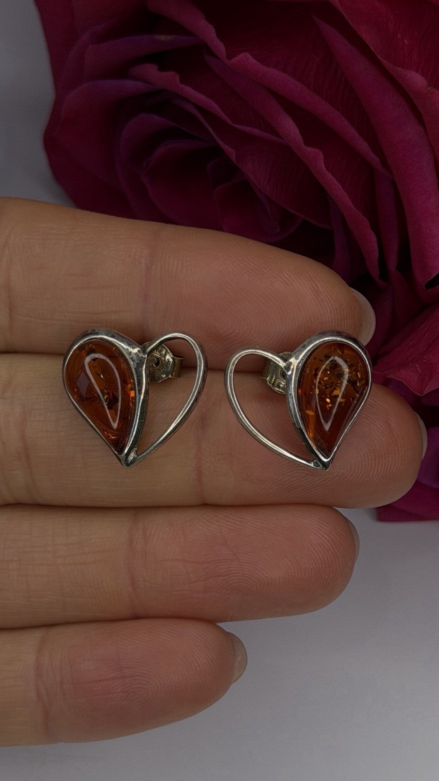Heart 925 Sterling Silver Amber Earrings