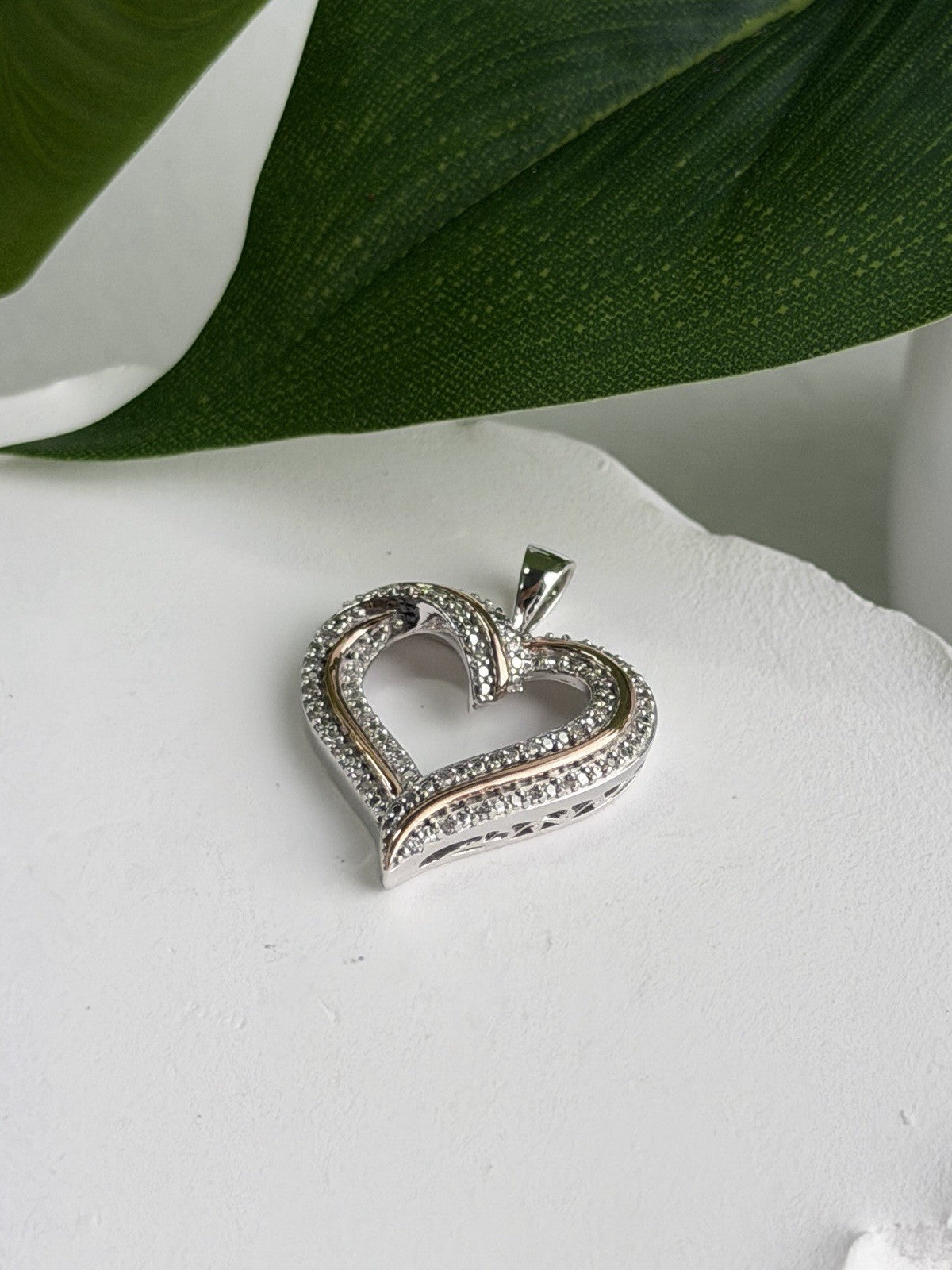 925 Sterling Silver & Gold Plated Diamond Heart Pendant