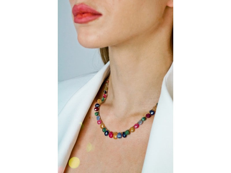 925 Sterling Silver Gold Plated Agates "Mood" Necklace Italy