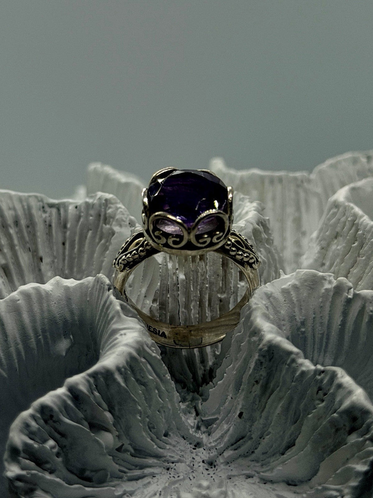 925 Sterling Silver & 18K Yellow Gold Part Amethyst Ring Size 5