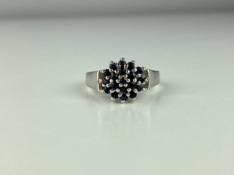 925 Sterling Silver Sapphires "Flower" Ring Size 8