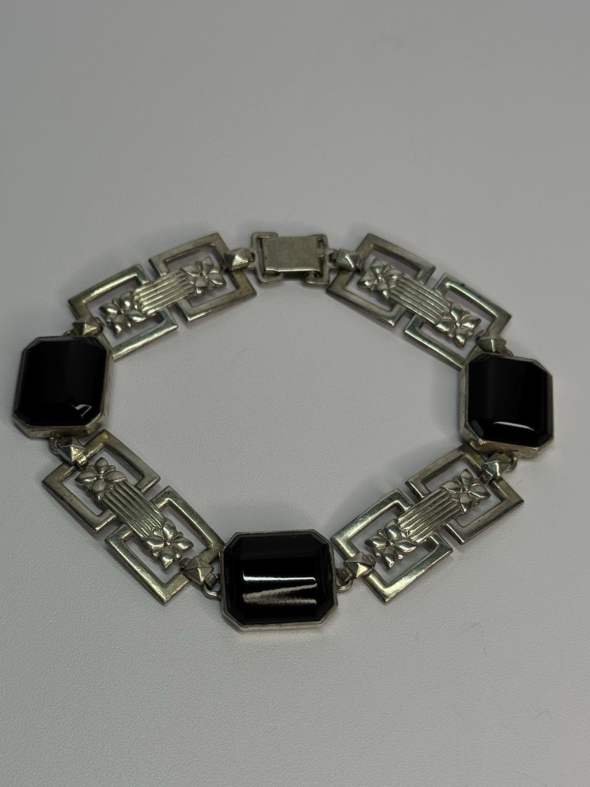 Vintage 925 Sterling Silver Onyx Bracelet Length 7 Inch