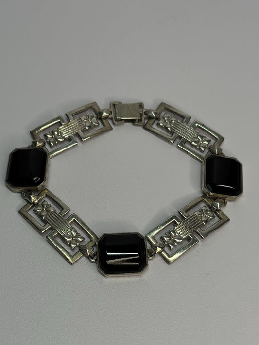 Vintage 925 Sterling Silver Onyx Bracelet Length 7 Inch