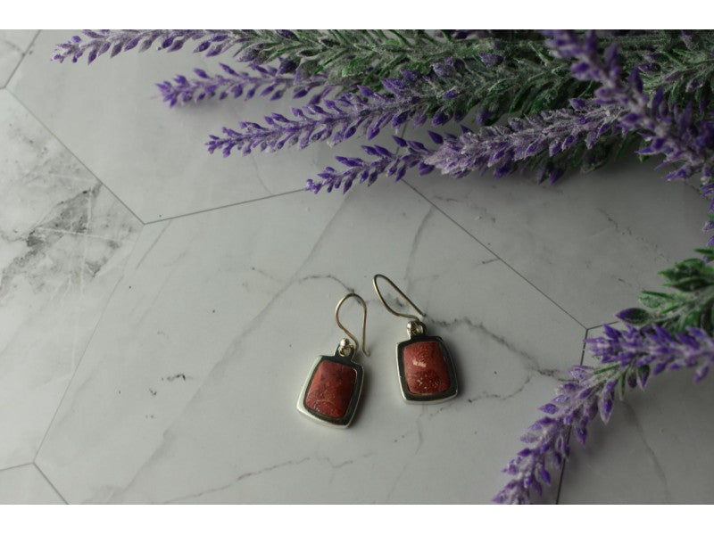 Vintage 925 Sterling Silver Red Jasper Earrings