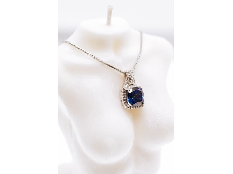 925 Sterling Silver Sapphire & Diamond Chain With Pendant