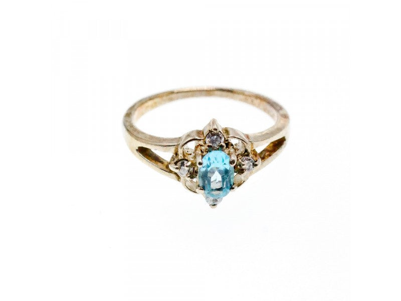 925 Sterling Silver Blue Spinel & CZ Ring Size 6.75