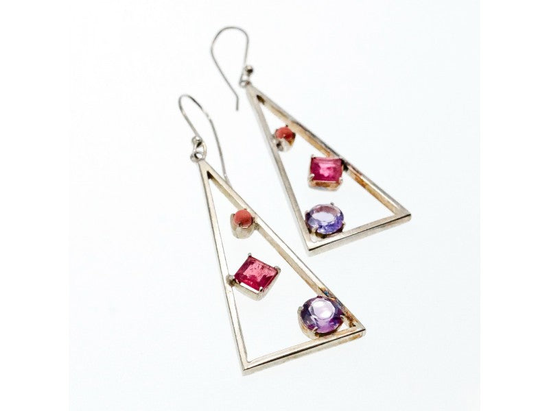925 Sterling Silver Morganite, Iolite & Agate Earrings